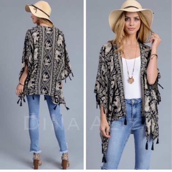 Last 1 New Boho Tassel Elephant Kimono Cardi - Picture 4 of 8